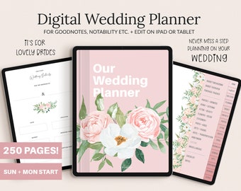 Wedding Digital Download, Wedding Planner PDF, Digital Wedding Planner, iPad Wedding Planner, GoodNotes, Wedding Binder, Editable 250 pages