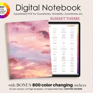 Digital Notebook Goodnotes, Digital Notebook with Tabs, Hyperlinked Notebook, Rainbow, Pastel Digital Notetaking, Student Notebook Portrait