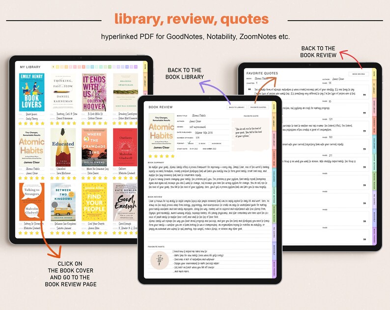 Digital Reading Journal Goodnotes Digital Reading Planner Etsy