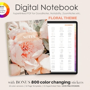 Digital Notebook Goodnotes, Digital Notebook with Tabs, Hyperlinked Notebook, Floral Aesthetic, Digital Notetaking, Student Notebook, Ipad