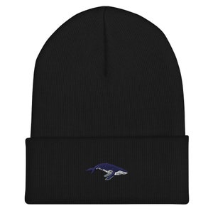 Embroidered humpback whale beanie hat, whale cuffed beanie