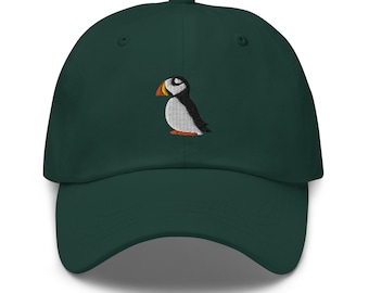 Embroidered Puffin Adjustable Baseball Cap, 100% Cotton Twill Dad Cap, Available in Multiple Colours
