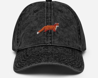 Vintage Cotton Twill Cap Dad hat Embroidered Red Fox Dad Cap Hat