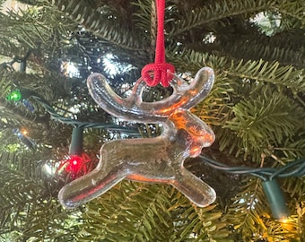 Vintage Reindeer Kosta Boda Clear Glass Hanging Sun Catcher Swedish Scandinavian Glass Christmas/Holiday Ornaments.