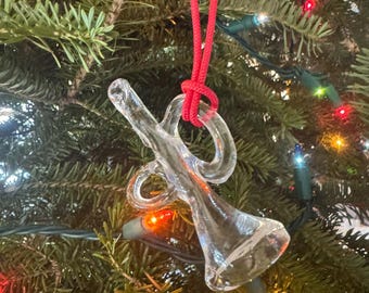 Vintage Trumpet Kosta Boda Clear Glass Hanging Sun Catcher Swedish Scandinavian Glass Christmas/Holiday Ornaments.