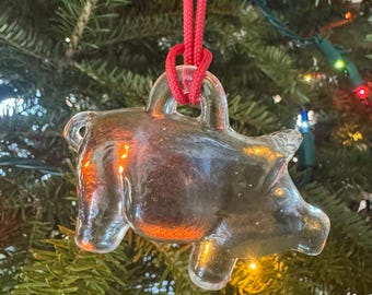 Vintage Pig Kosta Boda Clear Glass Hanging Sun Catcher Swedish Scandinavian Glass Christmas/Holiday Ornaments.