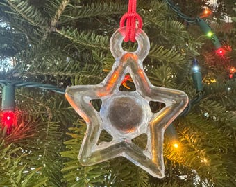 Vintage Star Kosta Boda Clear Glass Hanging Sun Catcher Swedish Scandinavian Glass Christmas/Holiday Ornaments.