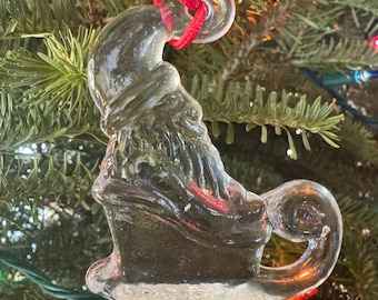 Vintage Santa in a Sled Kosta Boda Clear Glass Hanging Sun Catcher Swedish Scandinavian Glass Christmas/Holiday Ornaments.