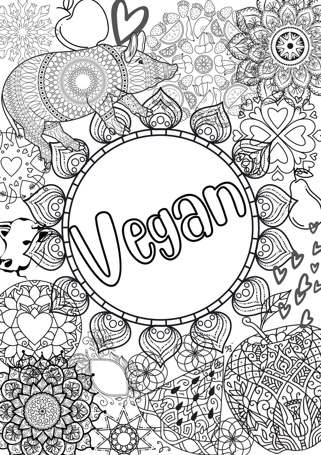Vegan Coloring Pages Download Etsy