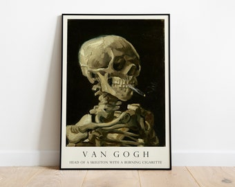 Van Gogh Skeleton with Cigarette Poster | Gothic Art Print | Dark Academia Decor | Vintage Wall Decor | Fine Art Reproduction | Home Decor
