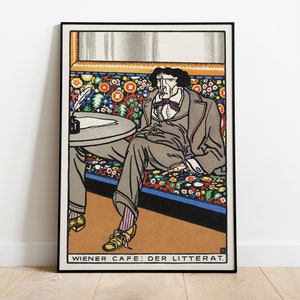 Moriz Jung Wiener Cafe Poster | Der Mann der Buchstaben Kunstdruck | Vintage Wanddekoration | Wohnkultur | Boho-Startseite | Europäisches ästhetisches Plakat