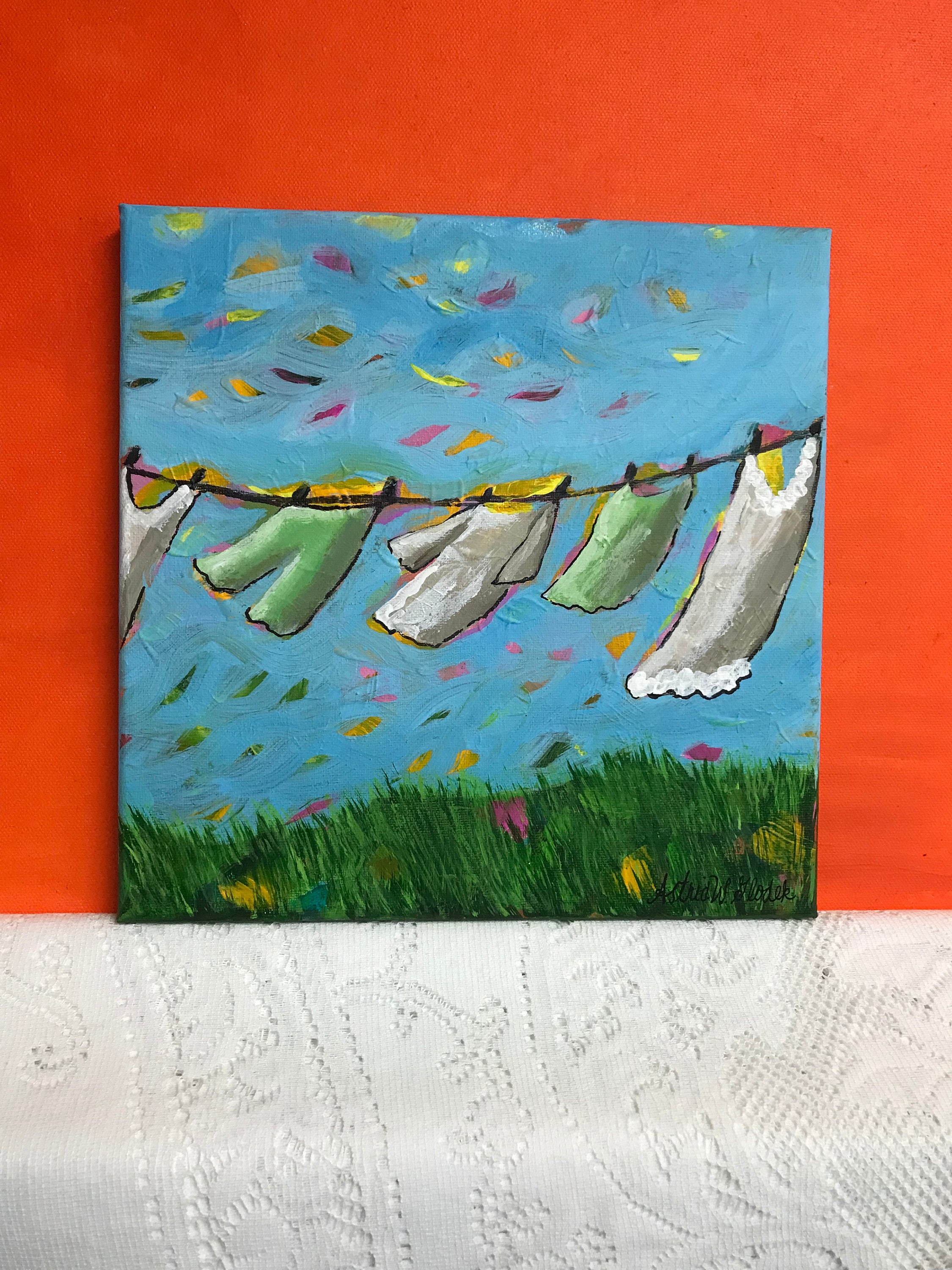 Laundry Day 4, Clothesline Art, Clothes Blowing in the Wind, Art for