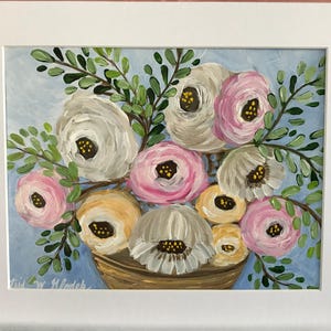 Good Company. Horizontal painting, floral art, pastel roses in a vase, gift art, house warming art, home decor, flower bouquet in vas