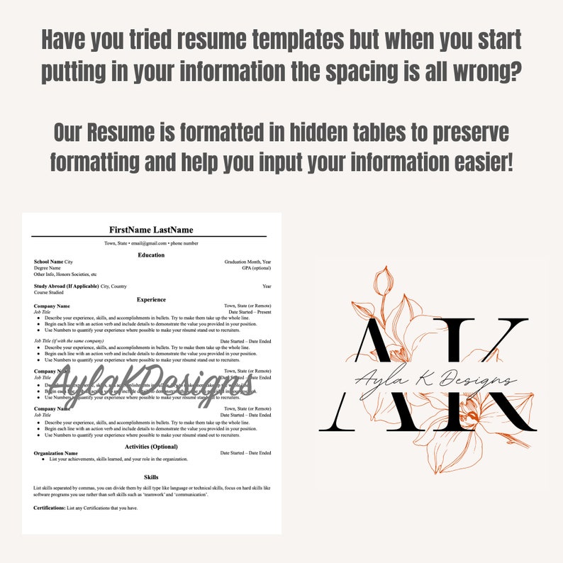 Downloadable Harvard Standard Resume Template Googledocs Etsy