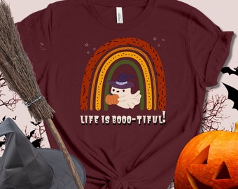 Retro Halloween-t-shirt med spöke, läskig regnbågströja