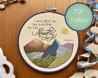 PDF Pattern Shadow of the Almighty,Mountain Landscape Embroidery,Beginner Friendly Christian Embroidery,Christian Art,Scripture Cross Stitch