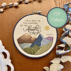 PDF Pattern Shadow of the Almighty,Mountain Landscape Embroidery,Beginner Friendly Christian Embroidery,Christian Art,Scripture Cross Stitch