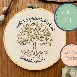 Complete DIY Embroidery Kit for Beginners, Rooted and Grounded, Christian Embroidery, Cross Stitch kit, Christian wall art, Easy Needlepoint