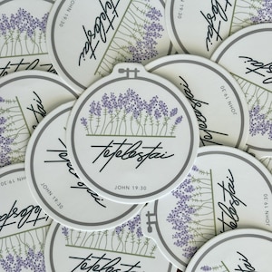 Tetelestai Sticker – It Is Finished John 19:30 Vinyl Christian Sticker, Lavender Design