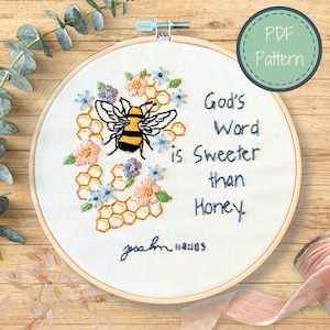 Bee Embroidery Pattern: Psalm 119 Devotional (PDF Pattern)