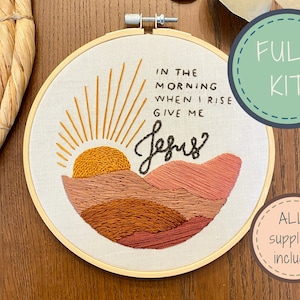Complete DIY Embroidery Kit for Beginners, In the Morning When I Rise Give Me Jesus, Christian Embroidery, Cross Stitch Kit, Desert, Boho