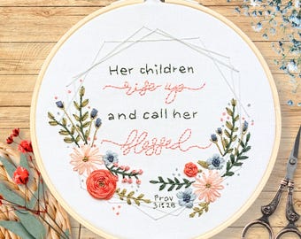 She Is Blessed – Christian Embroidery Kit + Devotional (Proverbs 31:28–30)