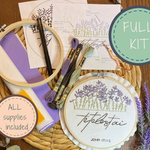 Complete DIY Embroidery Kit for Beginners, Tetelestai, Lavender, Christian Embroidery, Cross Stitch kit, Christian wall art,Easy Needlepoint