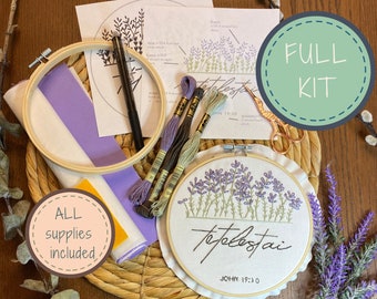 Complete DIY Embroidery Kit for Beginners, Tetelestai, Lavender, Christian Embroidery, Cross Stitch kit, Christian wall art,Easy Needlepoint