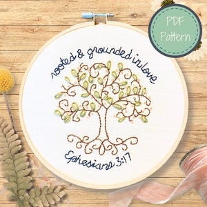 PDF Pattern Rooted and Grounded Embroidery and Devotional, Christian Embroidery, Ephesians 3:17, Christian Devotional, Christian Wall Art