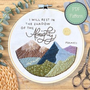 PDF Pattern Shadow of the Almighty,Mountain Landscape Embroidery,Beginner Friendly Christian Embroidery,Christian Art,Scripture Cross Stitch