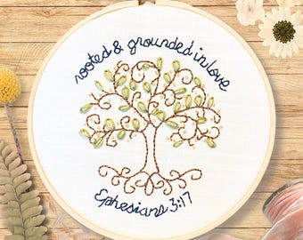 Rooted and Grounded – Christian Embroidery Kit + Devotional (Ephesians 3:17, Beginner-Friendly)