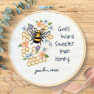 Honeycomb Bee Embroidery DIY Kit: Christian Needlepoint (PDF Guide)