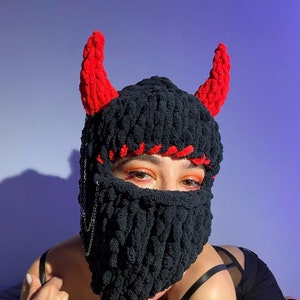 Balaclava Teufel Hörner, Scary Balaclava, Teufel scull Hörner Balaclava, Balaclava mit Ohren, Teufel Ski Maske, Strick Balaclava Maske