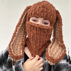 Custom Crochet Bunny Balaclava with Double Color Ears | Rave Festivals Ski Mask | Bunny Ear | Ski Mask Ears | Crochet Bunny Hood