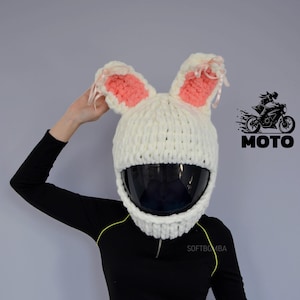 Bunny Motorcycle helmet cover, bows bunny helmet  mask, bunny face mask, moto helmet balaclava,  motorcycle helmet protector, helmet cover