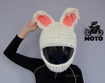 Bunny Motorcycle Helmet Cover, Crochet Balaclava Mask