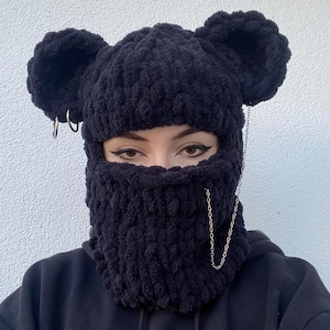 Bear knit balaclava ski full face mask, Crochet bear balaclava, Beanies with ears, Bear ski mask, Bear knit balaclava, Teddy balaclava