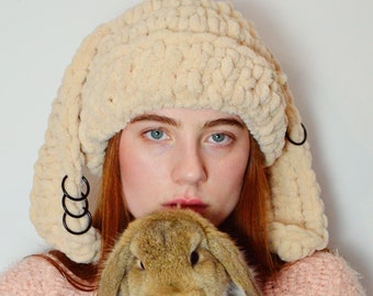 Winter hat with bunny ears, hand knitted hat with bear ears, ski mask with ears, devil hat, devil ski mask, beanie with ears