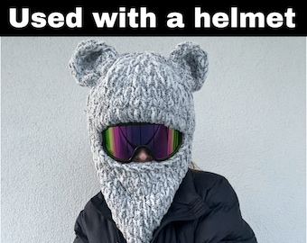 Helmbezug, Bären Balaclava, Ski Maske mit Ohren am Helm, gehäkelte Balaclava, Teufel Balaclava, gestrickte Balaclava Maske, gestrickter Hut Bär