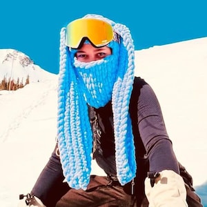 Bunny ski mask balaclava with extra long ears + gloves, Any colors from palette
