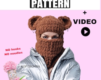 PATTERN bear ski mask pattern, knitted balaclava alize puffy pattern, hand-knittins by hand, bear pattern, mask pattern, video DIY tuttorial
