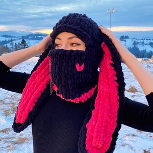 Balaclava ski mask long bunny ears, Bunny ears crochet balaclava, Bunny hood ski mask, Cosplay mask, Bunny ears ski mask, Custom beanie