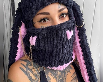 Halloweek Devil Bunny Balaclava, Knitted Horned Festival  display picture 1