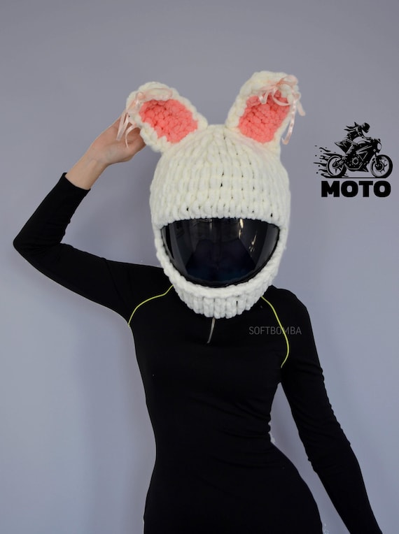 Bunny Motorcycle Helmet Cover, Crochet Balaclava Mask