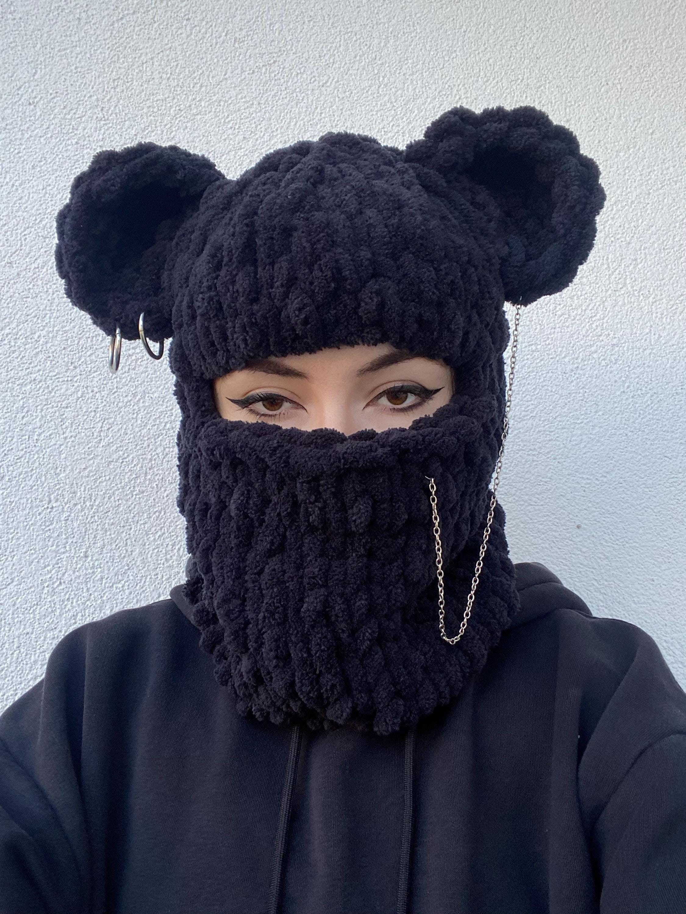 ニットキャップ・ビーニー Marine Serre WILD PUFFY KNIT BALACLAVA Wild Puffy Knit Balaclava (UHG044A-CKNI0031-BLACK)