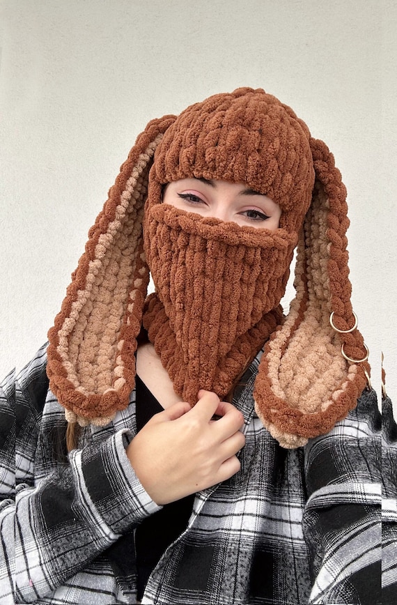Custom Crochet Bunny Balaclava With Double Color Ears | Rave