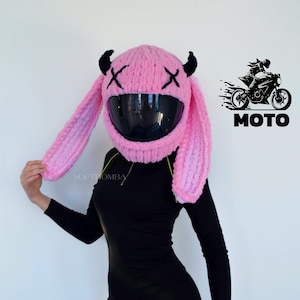 Bunny Horns Motorcycle Helmet Cover, Motorcycle Helmet Accessory, Bunny Helmet Mask, Moto Helmet Balaclava, Motorcycle Helmet Protector