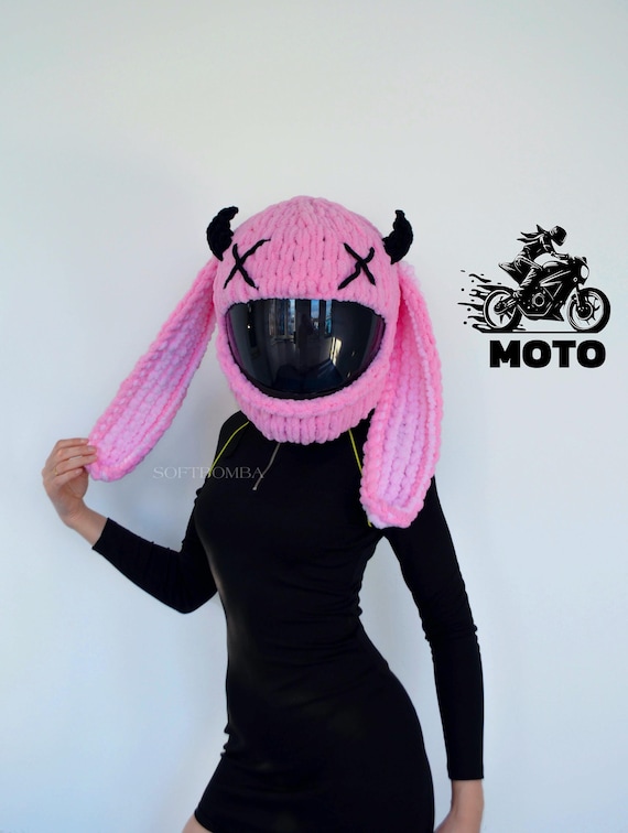 Bunny Horns Motorcycle Helmet Cover, Motorcycle Helmet Accessory, Bunny Helmet Mask, Moto Helmet Balaclava, Motorcycle Helmet Protector