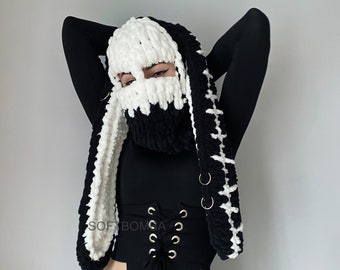 Crochet Devil Horns Balaclava – Gothic Mask , Rave Party ,  funny hat , fastival look