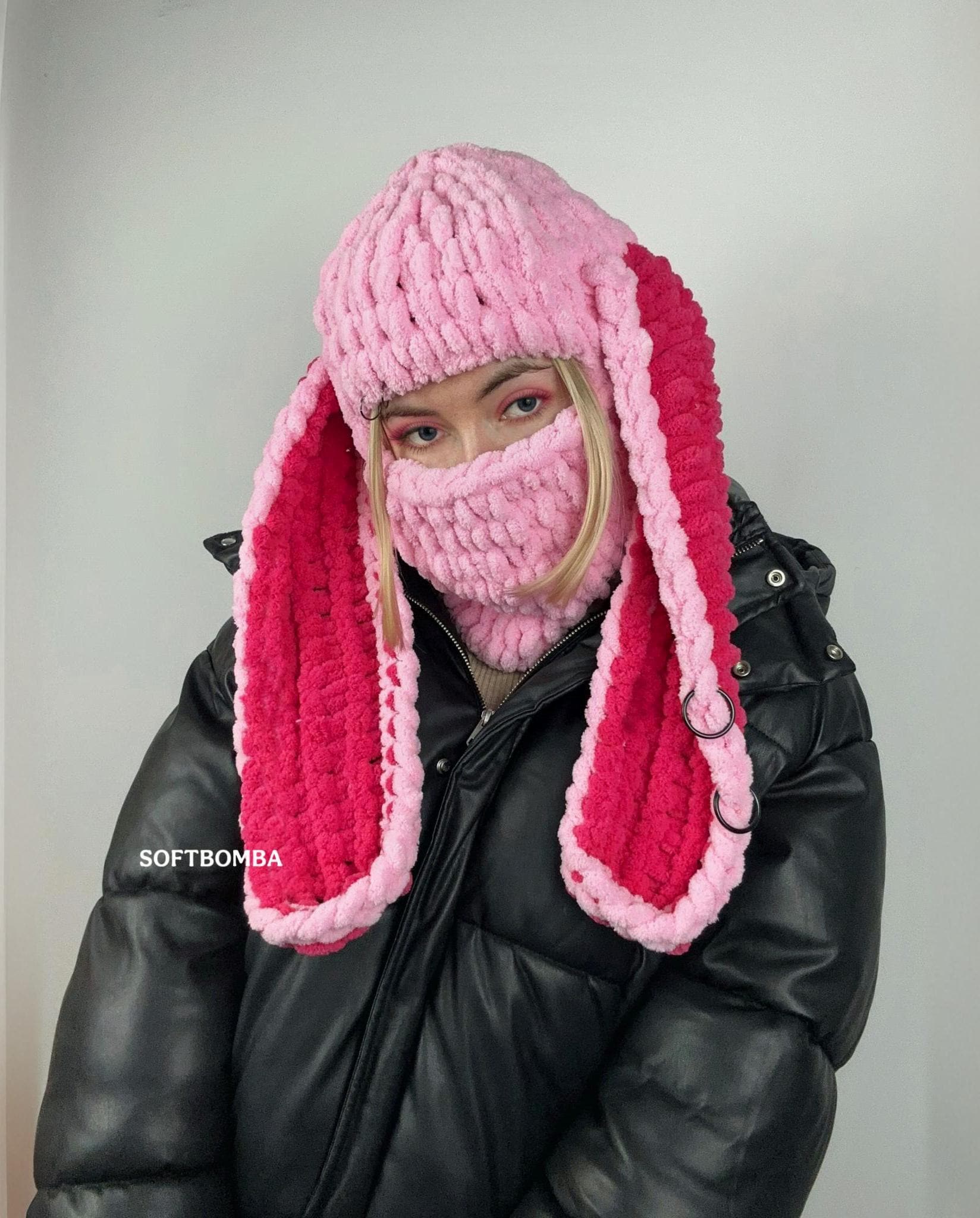Custom Crochet Bunny Balaclava With Double Color Ears | Rave